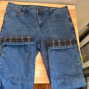 Natural Reflections Blue Straight Leg Jeans with Unique Plaid Design